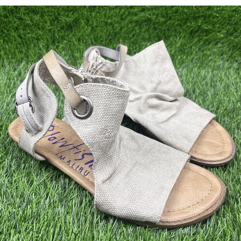 Blowfish Malibu Balla Sandal Womens 8.5 Desert Sand Canvas Micro Wedge Open Toe